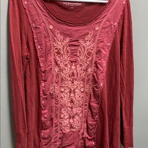 Soft Surroundings rust shirt. Embroidery. Large